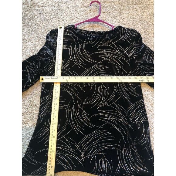 Briggs Women’s Black 3/4 Sleeve Silver Wisp Design Blouse Size Petite S - Picture 4 of 6